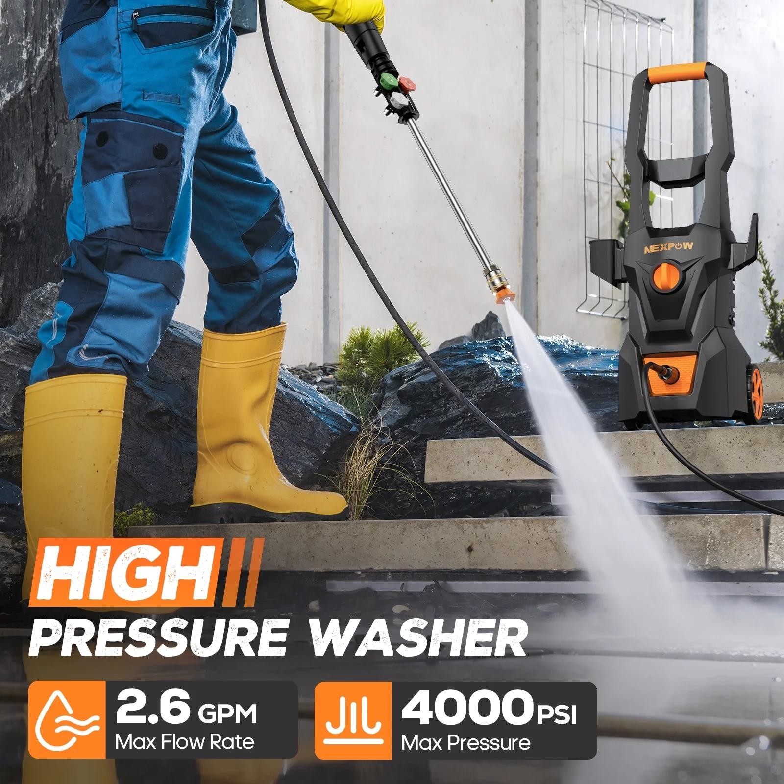 Electric Pressure Washer 4000 Max PSI 2.6 GPM Foam Cannon 4 Quick Nozzles 30FT H