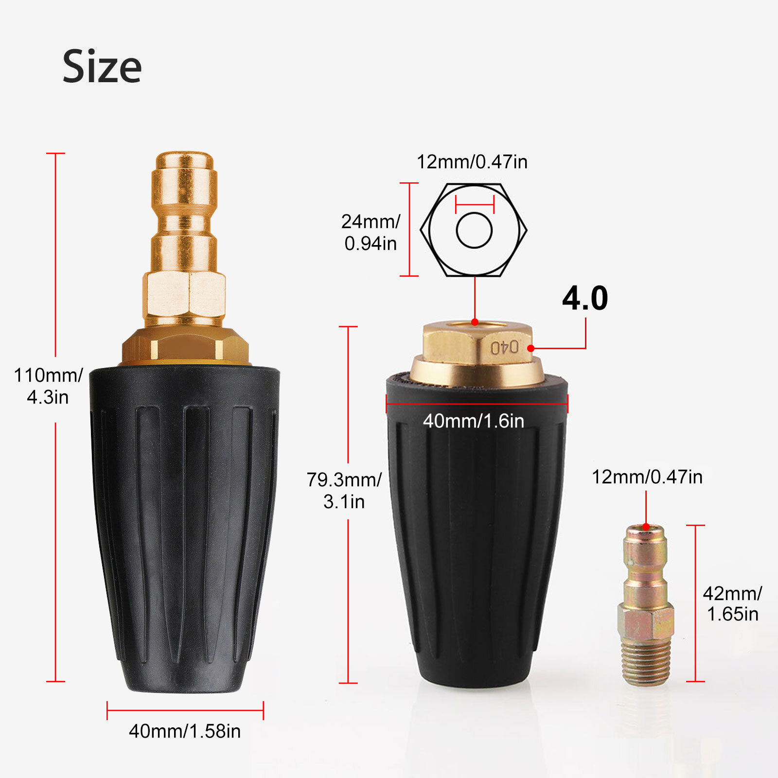 1/4″ High Pressure Washer Rotating Turbo Nozzle Spray Tip 4.0 GPM 3000 PSI Quick