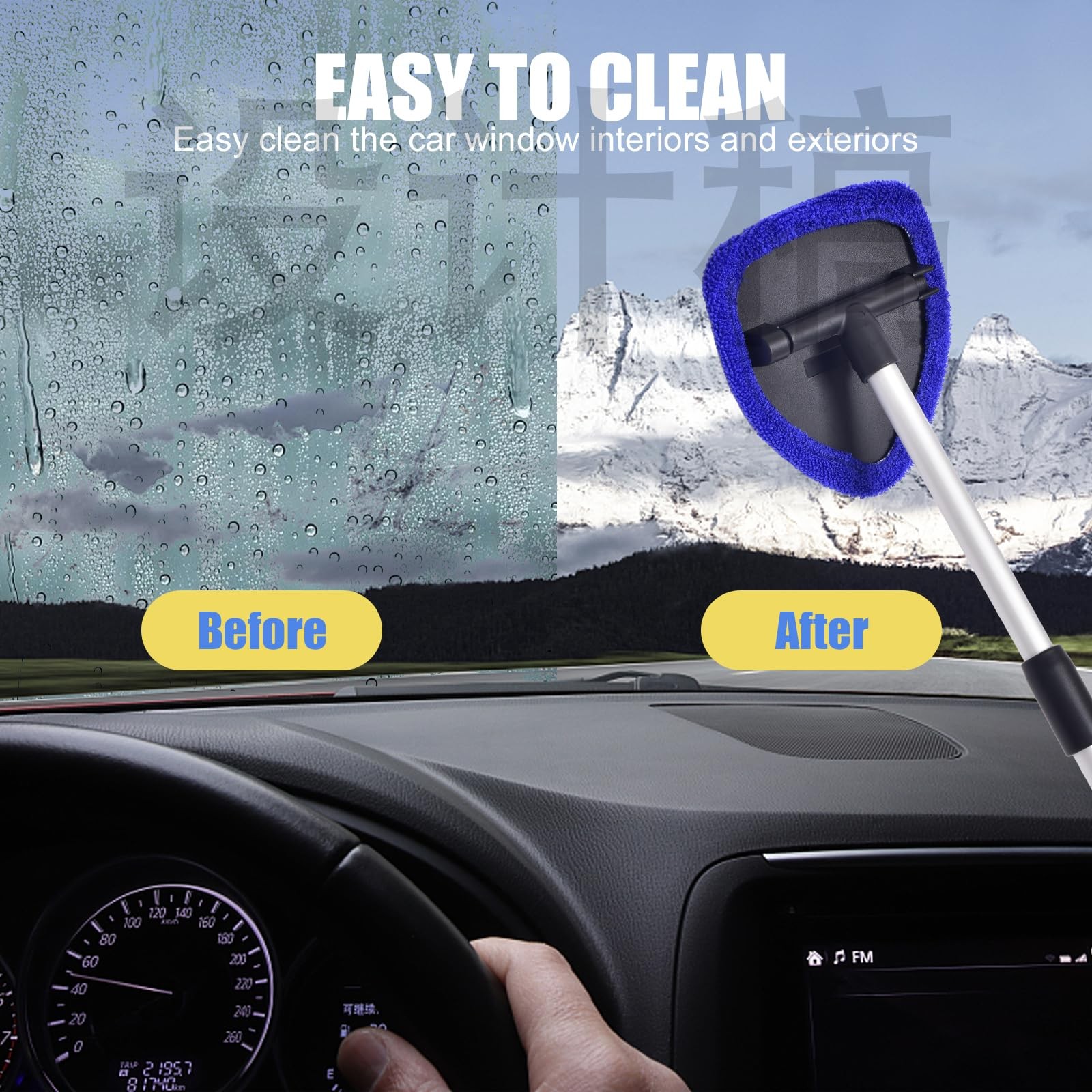 Windshield Cleaner, Car Cleaning Tool with 3 Reusable and Blue1
