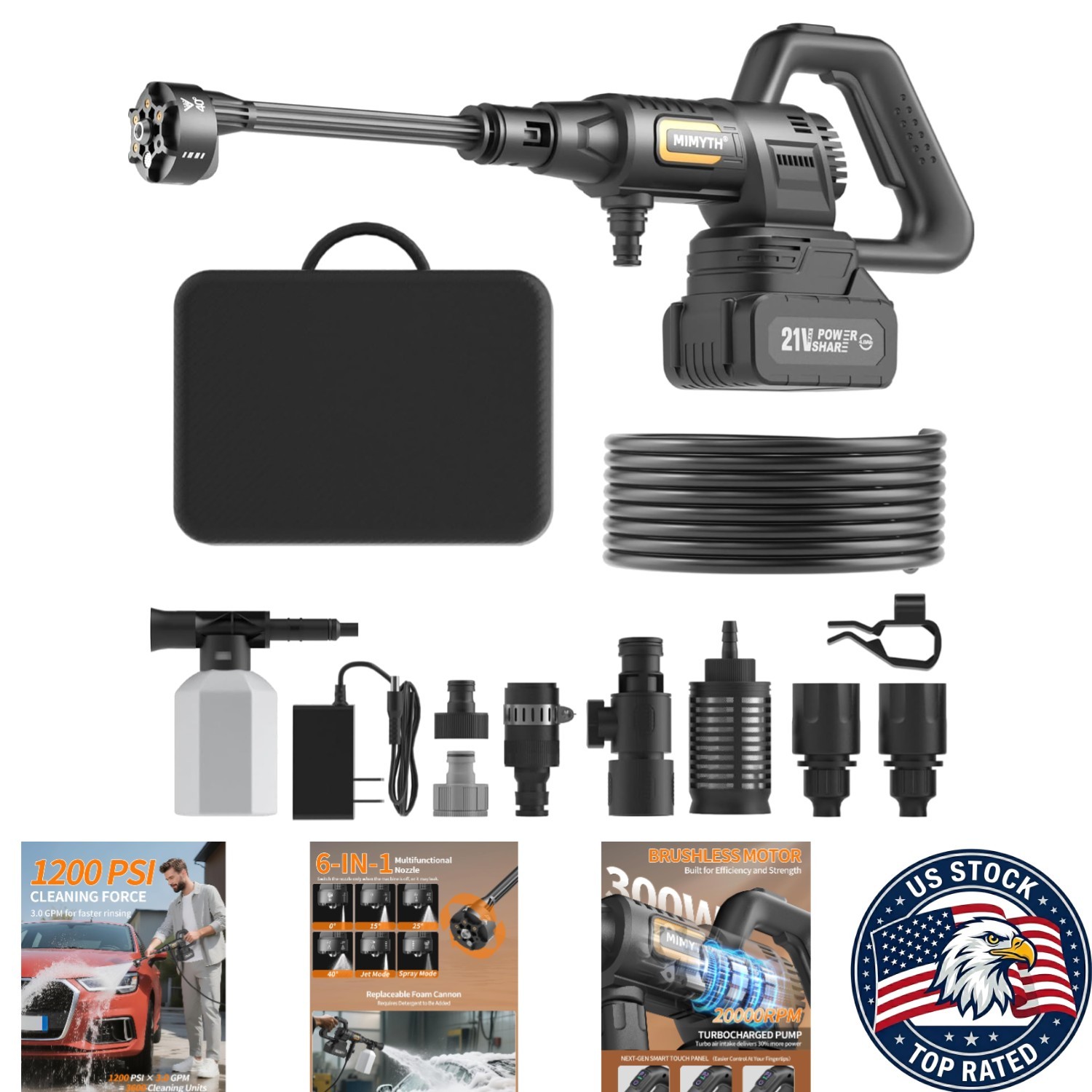 Cordless 1200 PSI Portable Washer with 23FT Hose for Versatile Cleaning Tasks