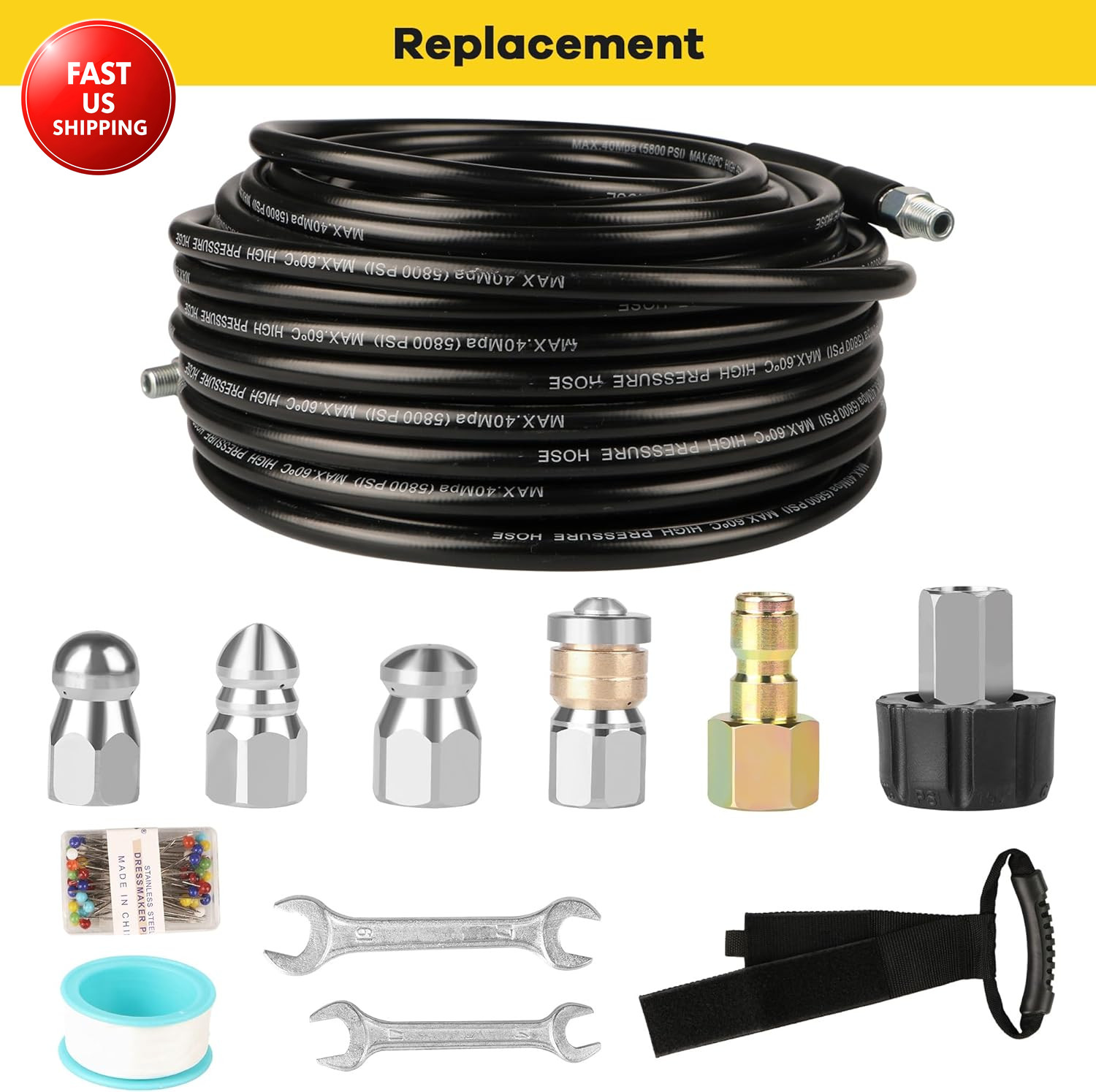 Pressure Washer Drain Jetter – Sewer Jetter Kit for Pressure Washer 50Ft 1/4 Inc