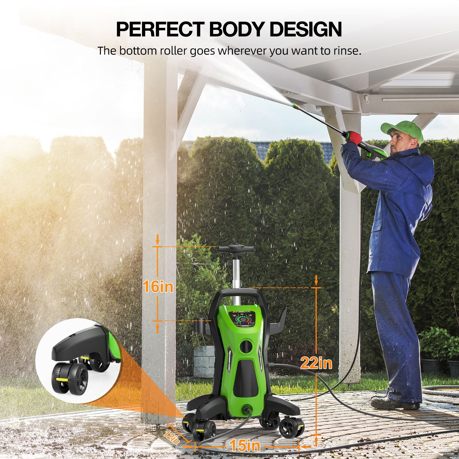 Pressure Washer 4500PSI 3.9GPM, 15-Level Touch, 4 Wheels, 4 Nozzles, for Car