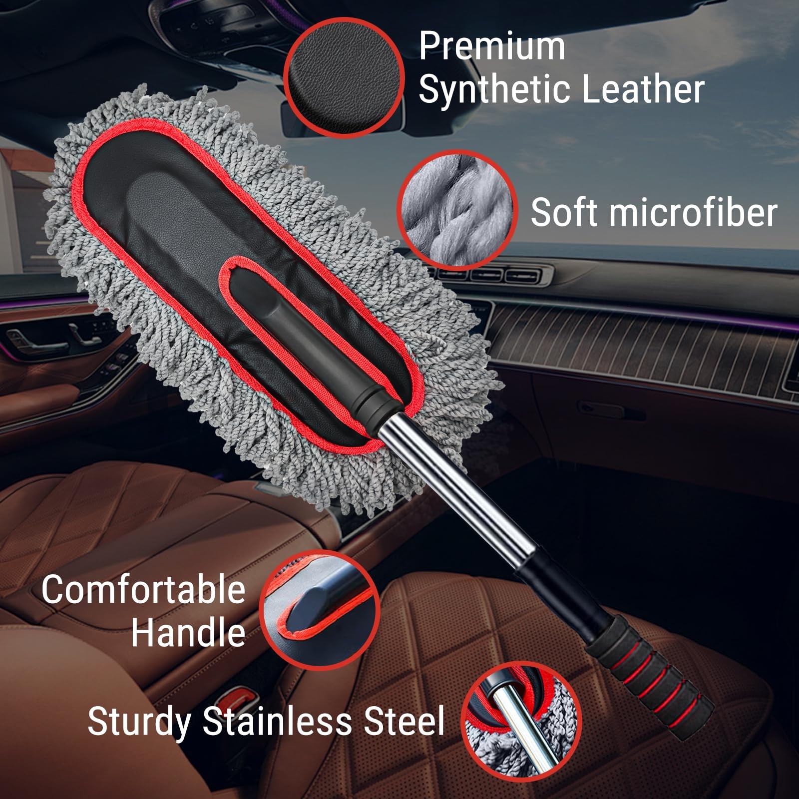 YeewayVeh Car Duster Kit, 2PCS Microfiber Exterior and 2 Pack, Red, Gray