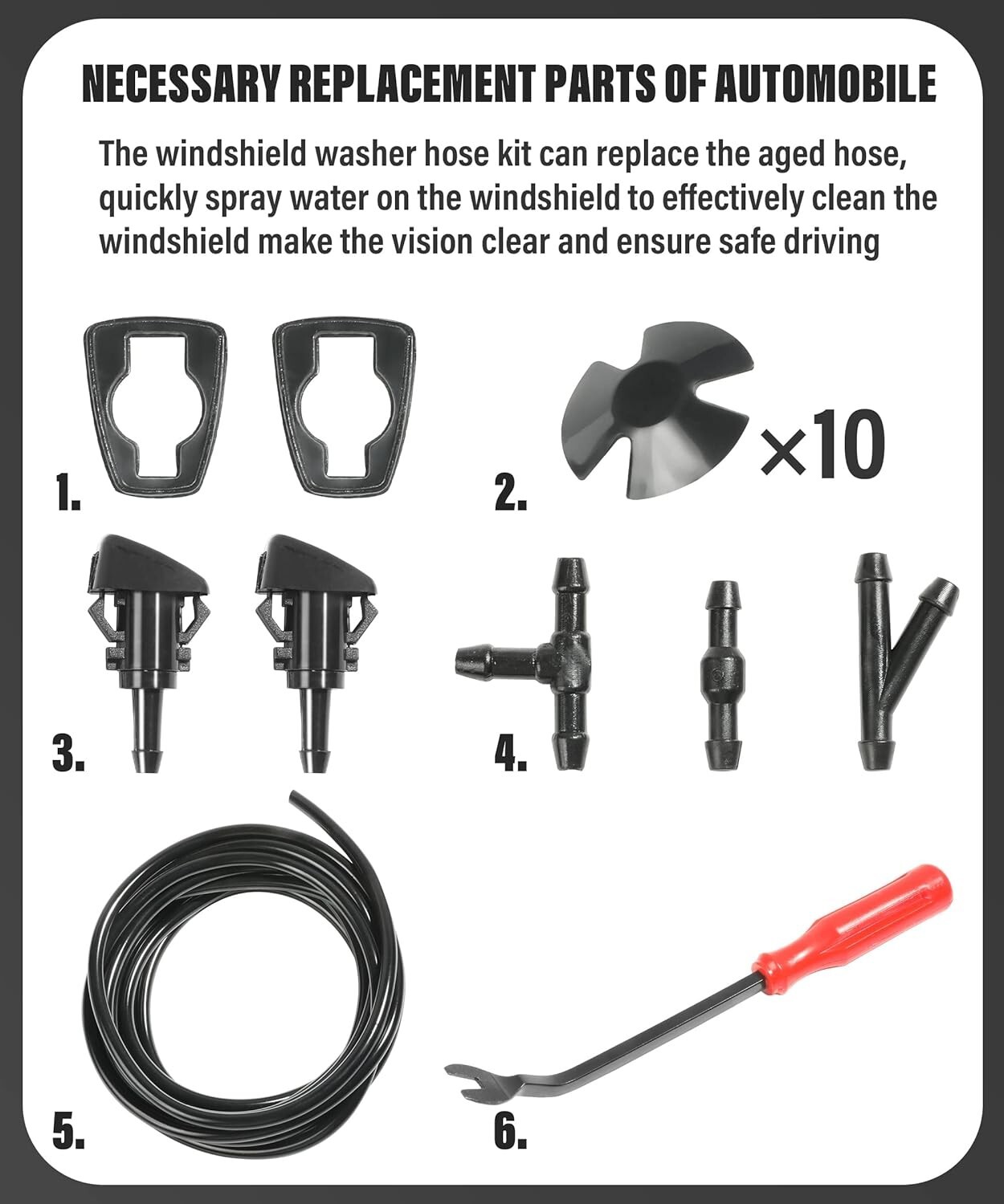 Windshield Washer Nozzles Hose Kit-4M Washer Fluid Hose,3 Pcs Hose Connectors,10
