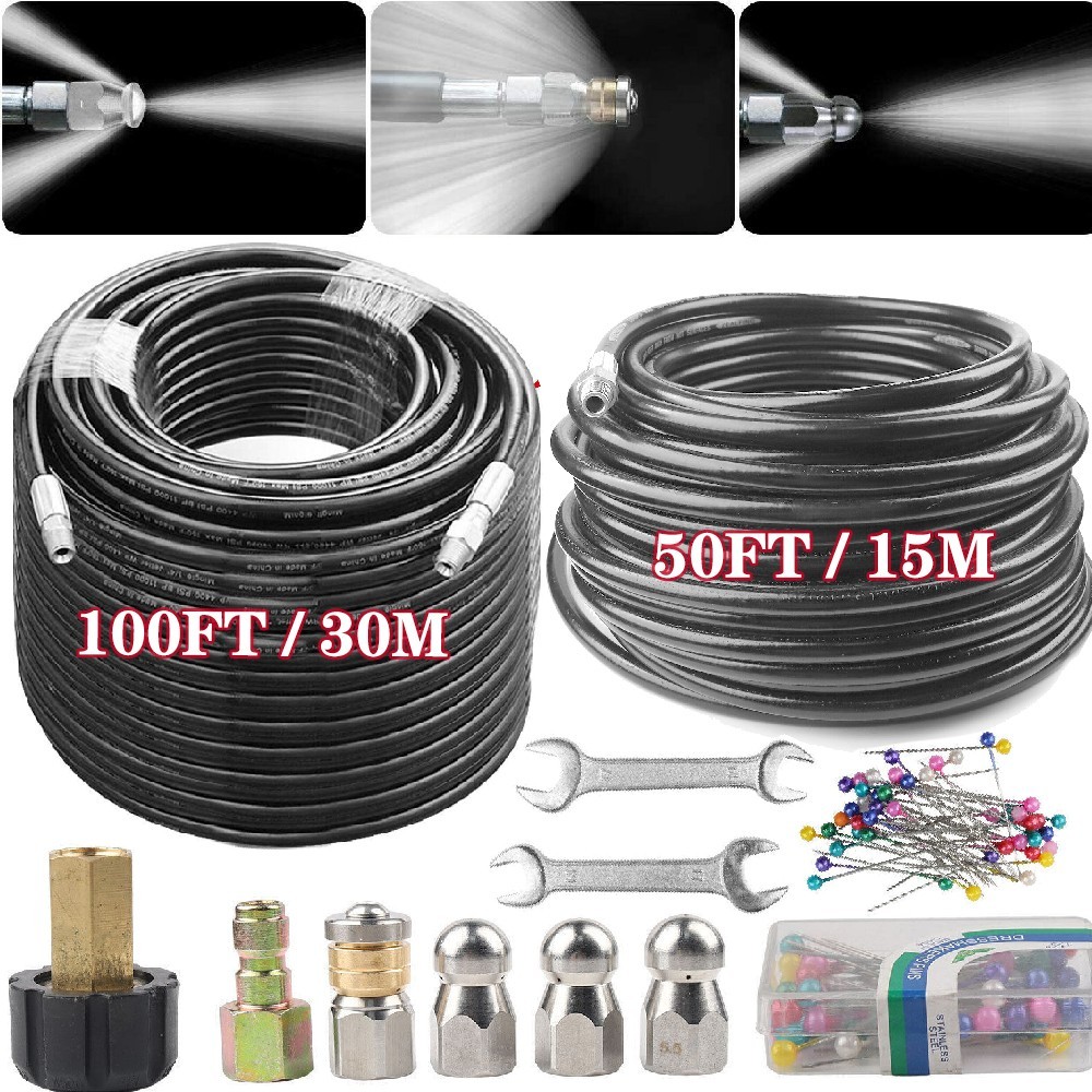 50/100FT Pressure Washer Sewer Jetter Kit 5800 PSI 1/4″ NPT with 6 Nozzles