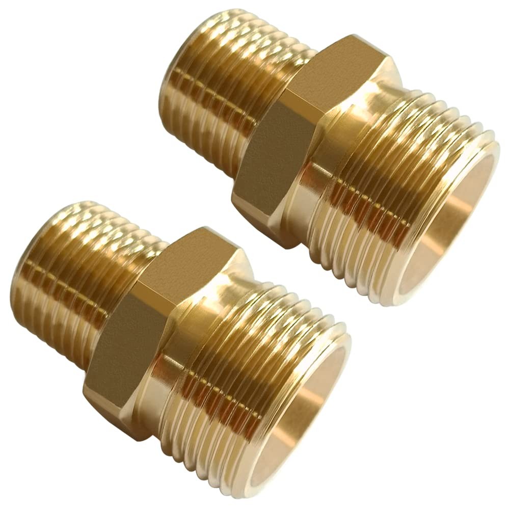 2PCS Brass Pressure Washer Coupler, M22-14mm Male, 3/8″ NPT Male, 4500PSI, Hex