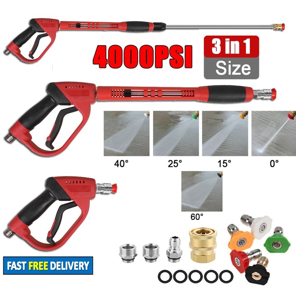 4000PSI High Pressure Car Power Washer Spray Gun Wand Lance Nozzle Tips Hose Kit