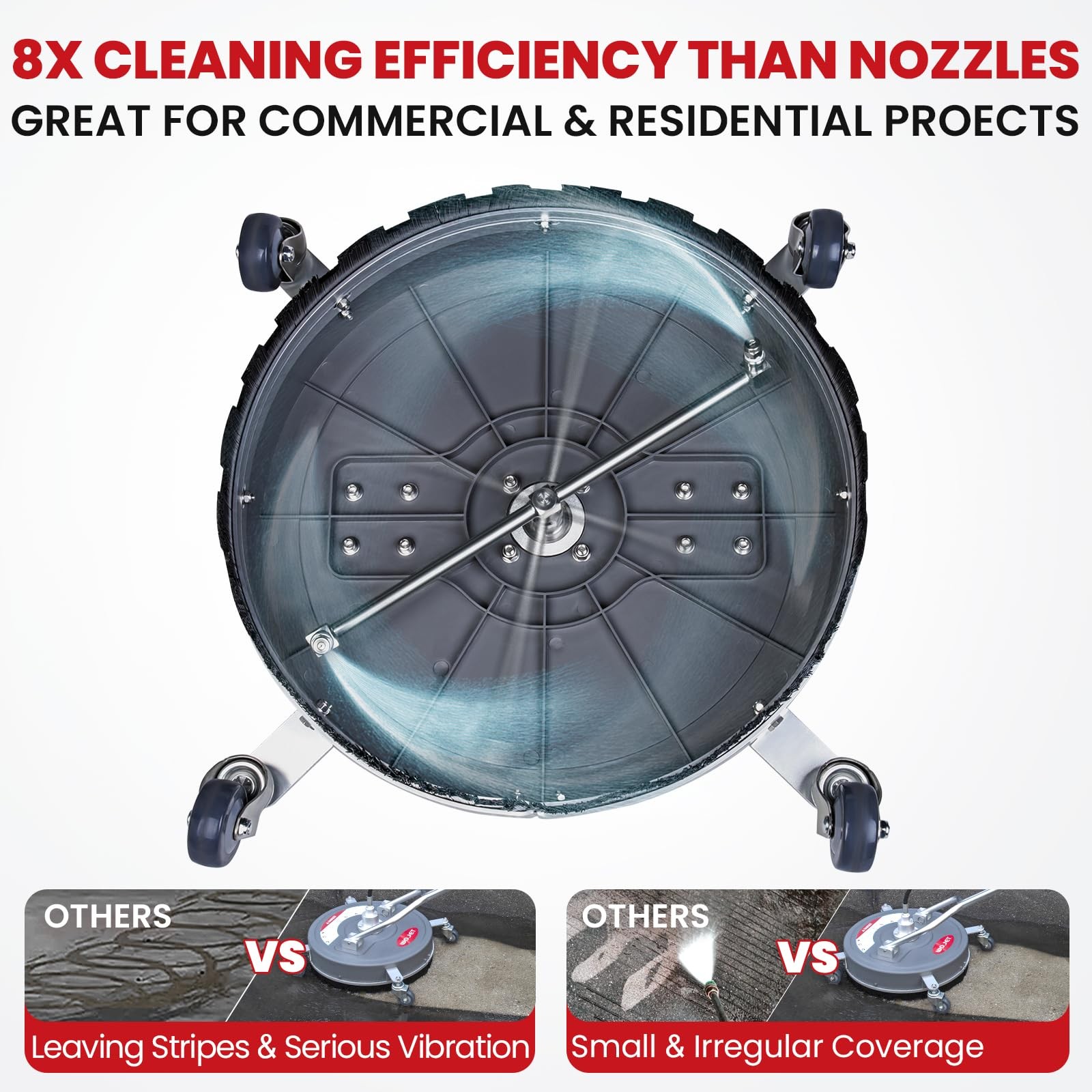 WOJET 18” Pressure Washer Surface Cleaner with 4 Wheels & Dual Handles, 4500P…