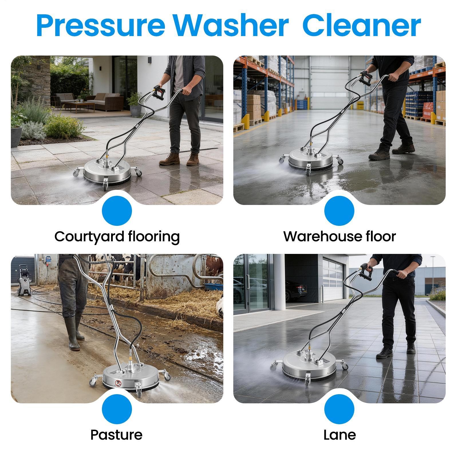 20-24″Pressure Washer Surfaces Cleaner 4500PSI w/Handles & Wheels Stainless Stee