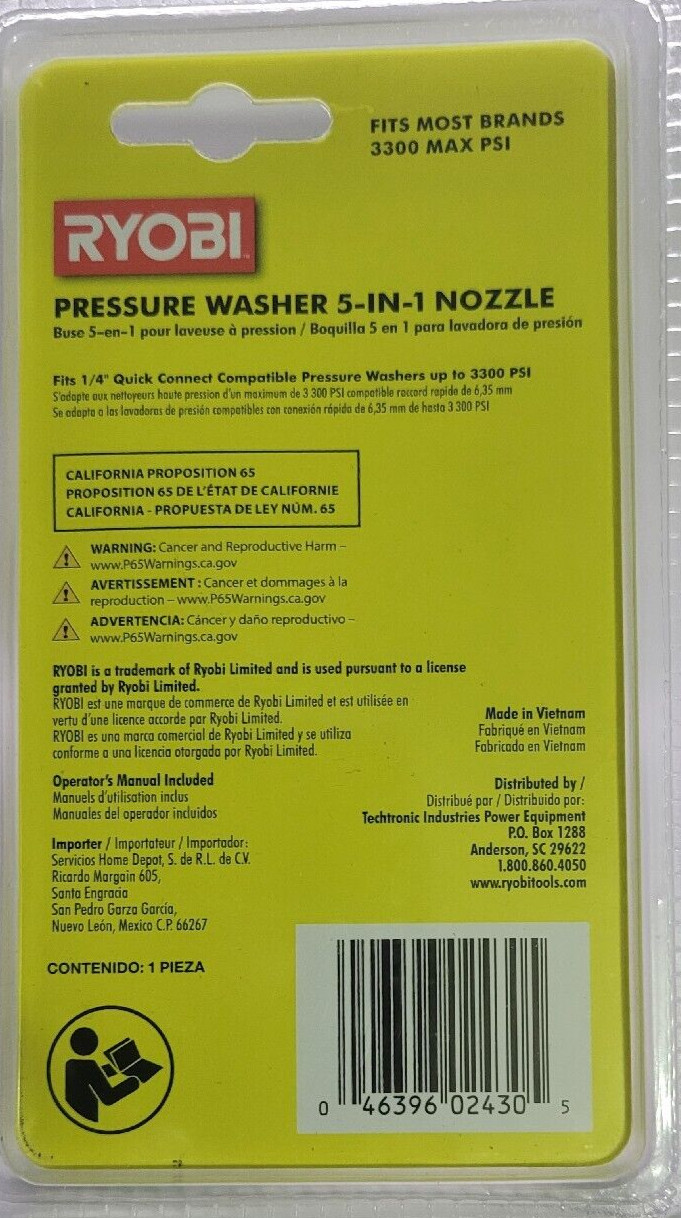 Ryobi RY31RN01 5 in 1 Pressure Washer Nozzle Model # RY31RN01