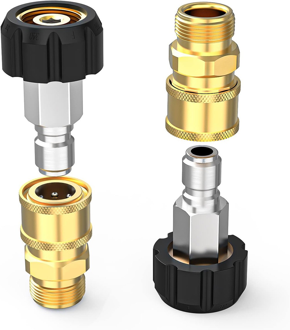 4PCS Brass Quick Disconnect Kit M22 14mm to 3/8″ High Pressure Washer Gun Hose