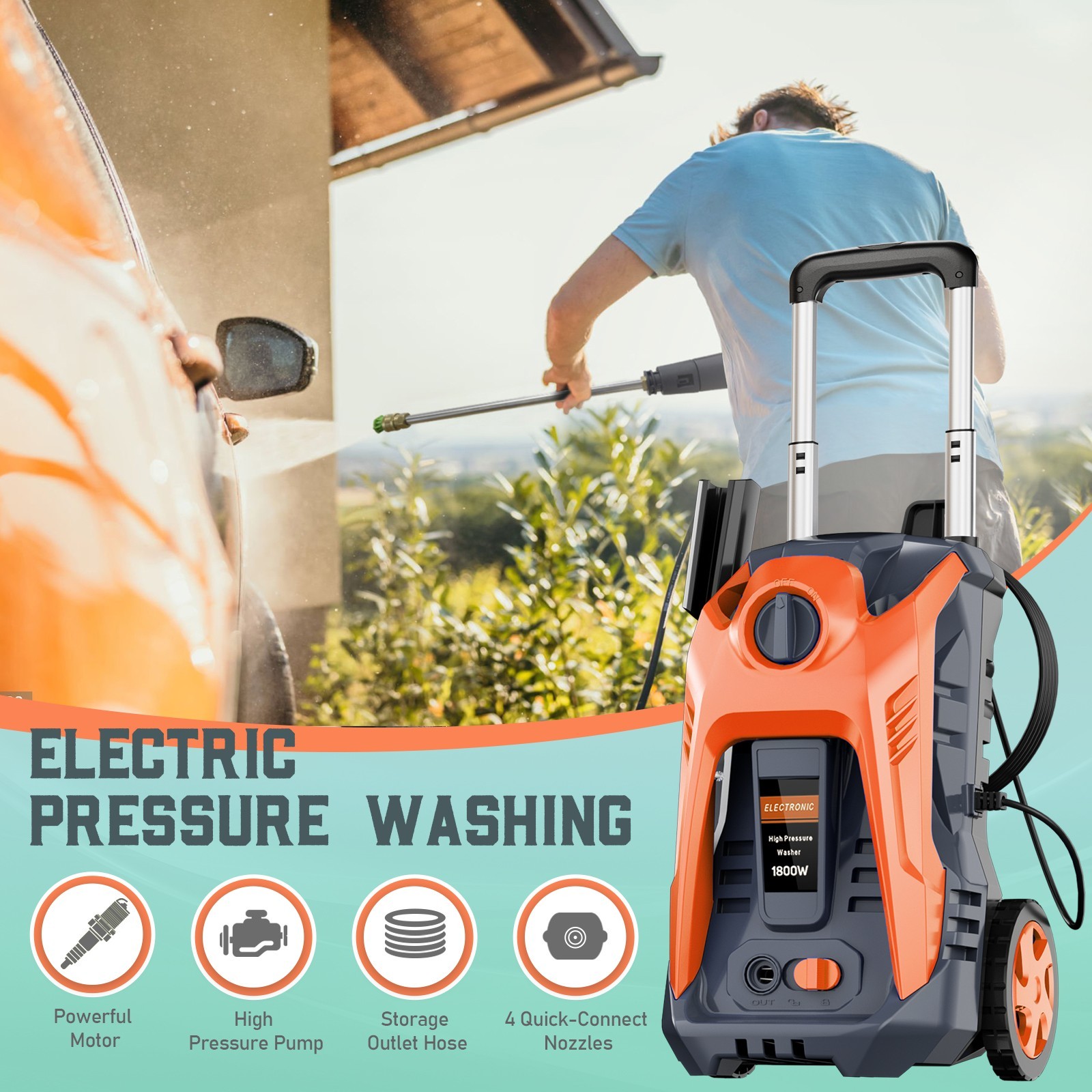 4200PSI 2.0GPM Electric Pressure Washer Portable Electric Power Cleaner Machine