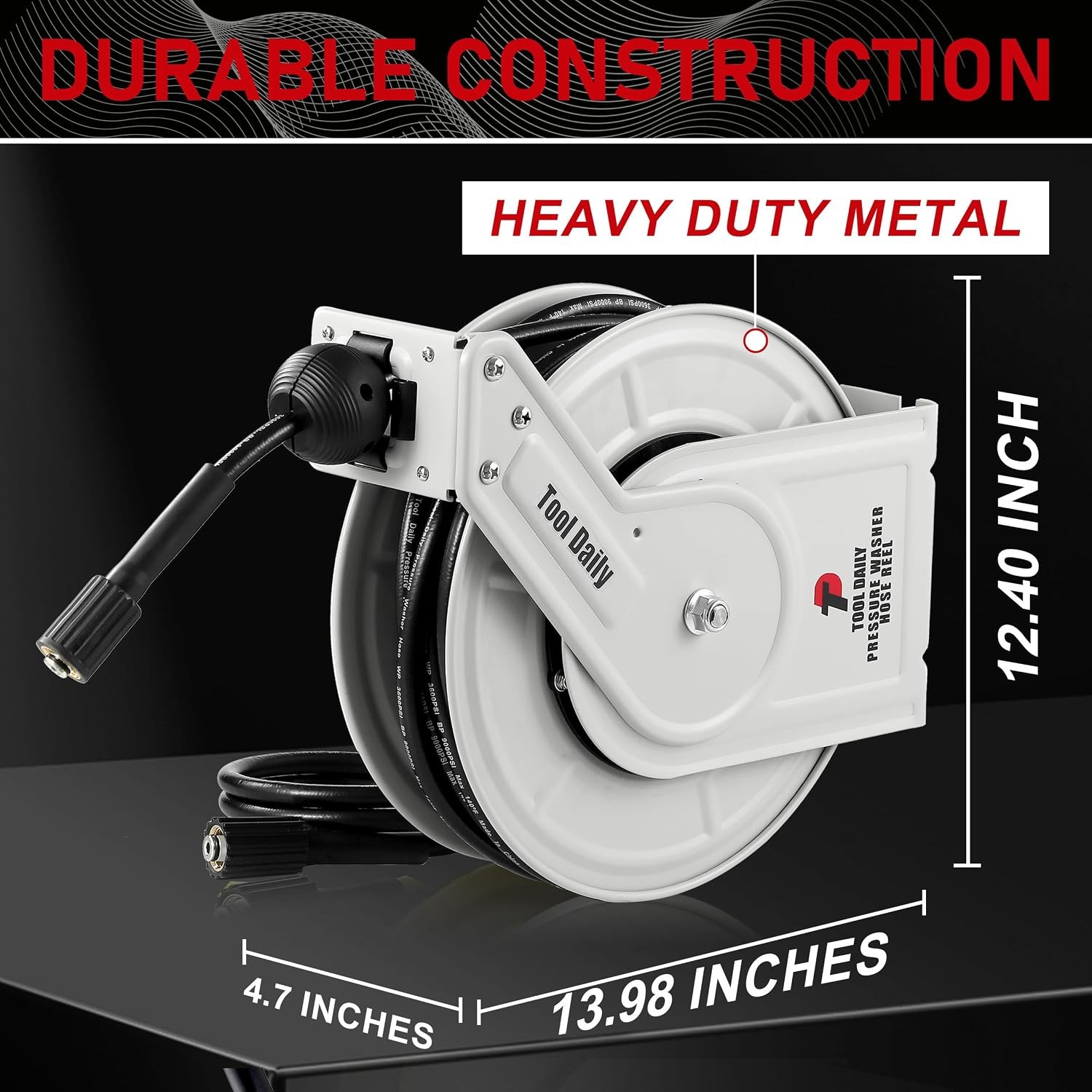 Retractable Pressure Washer Hose Reel 1/4” x 60 FT Heavy Duty Power Washer Reel