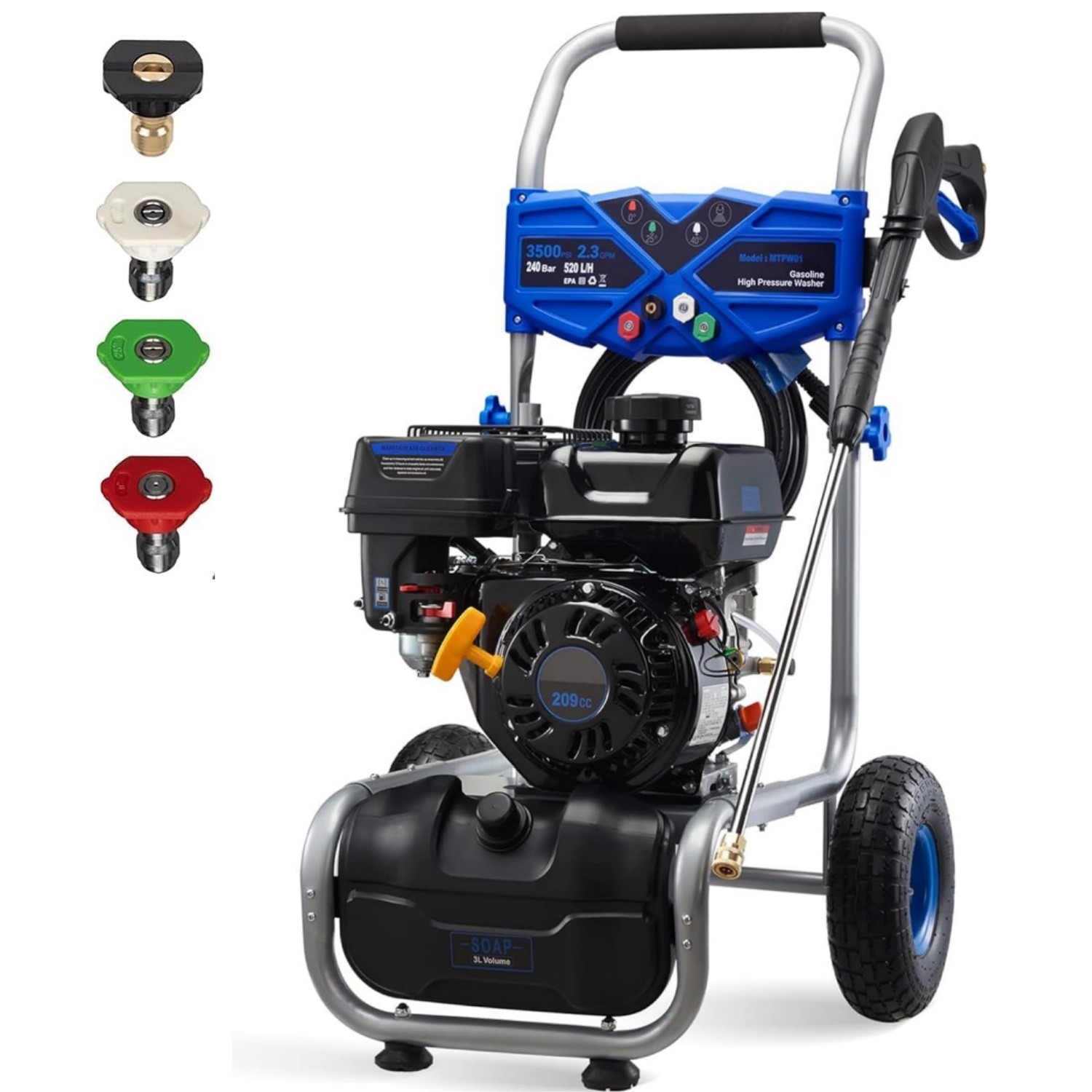 3500PSI Pressure Washer 2.3GPM Gas Power Washer 209CC with 25FT Hose& Soap Tank