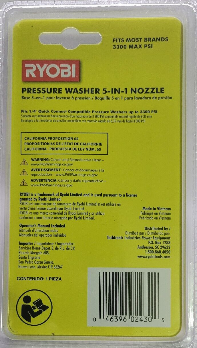 Ryobi RY31RN01 5 in 1 Pressure Washer Nozzle Model # RY31RN01