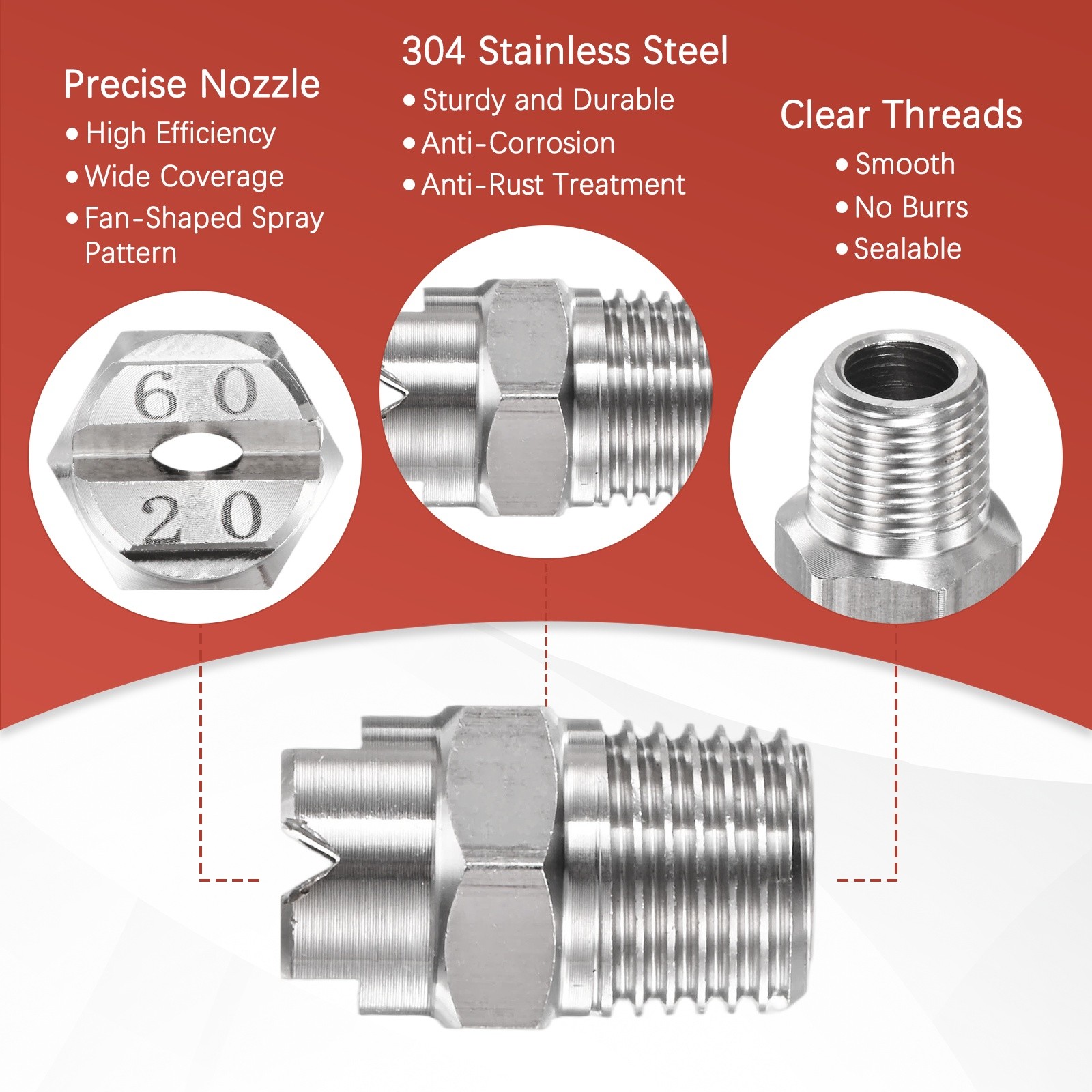 1/4″BSP 60° Flat Fan Spray Tip [3PCS] – Pressure Washer Nozzles [2.8MM]