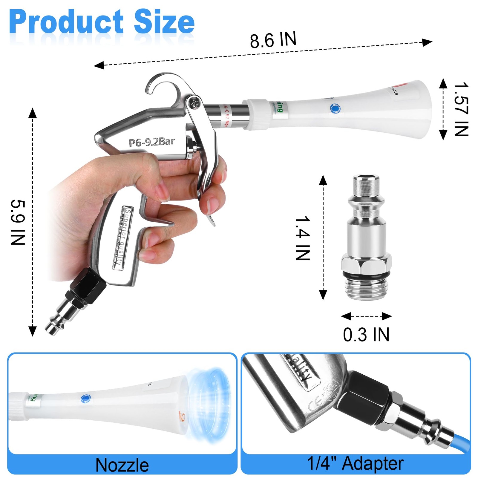 phepetroll Car Cleaning Gun Detailing Dry Air Blow Soft Hose -1 Nozzle, White