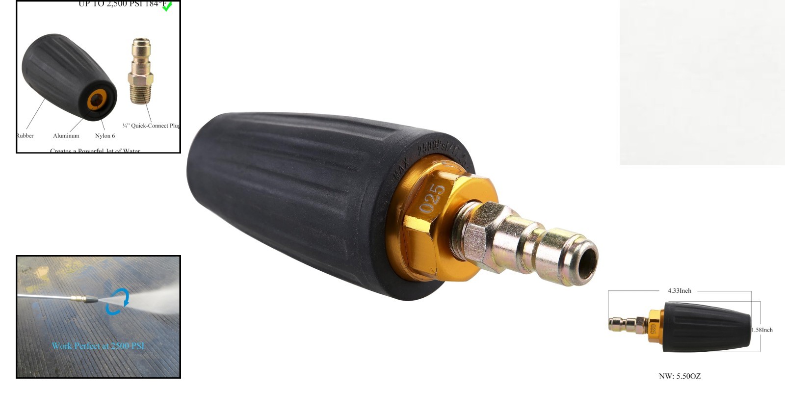 Heavy Duty 2500 PSI Turbo Nozzle for Pressure Washers – Quick Connect Capability