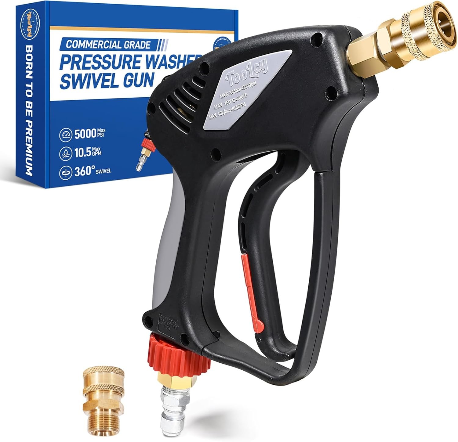5000 PSI Pressure Washer Gun, Short with 3/8″ Swivel & M22-14mm Fitting