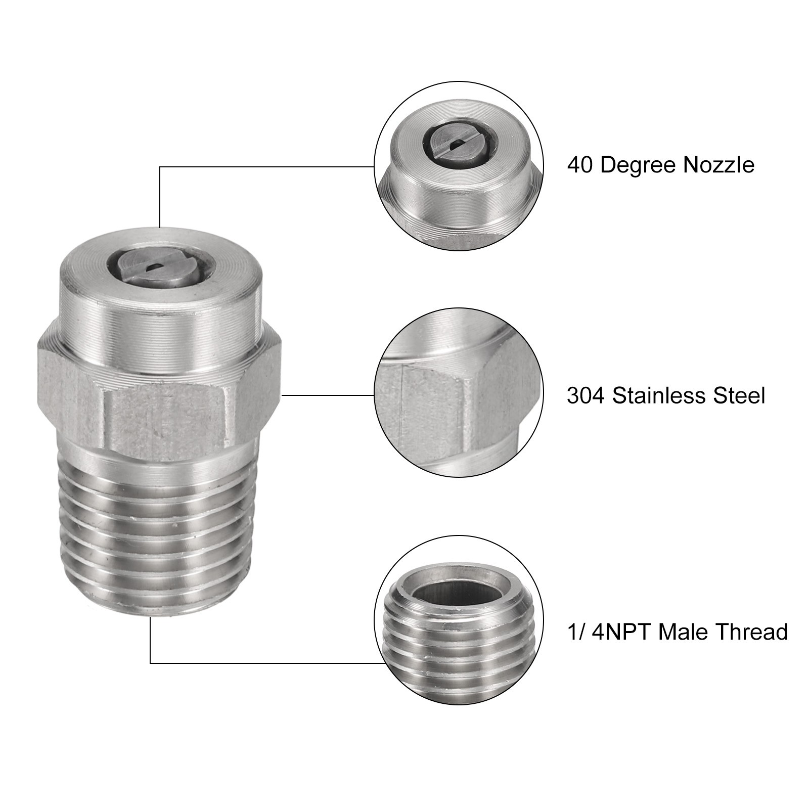 4 Pcs Threaded Nozzle Tips with 1.156mm Orifice, 1/4″ Male NPT 40 Degree