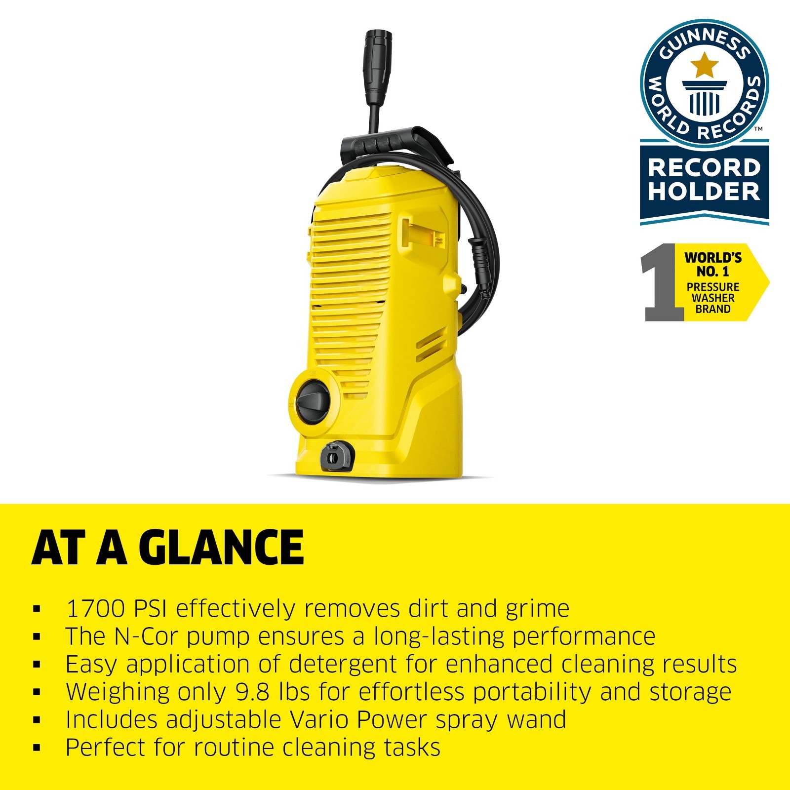 High-Performance Pressure Washer 1700 PSI, 1.45 GPM, Trigger Gun & Vario Wand –