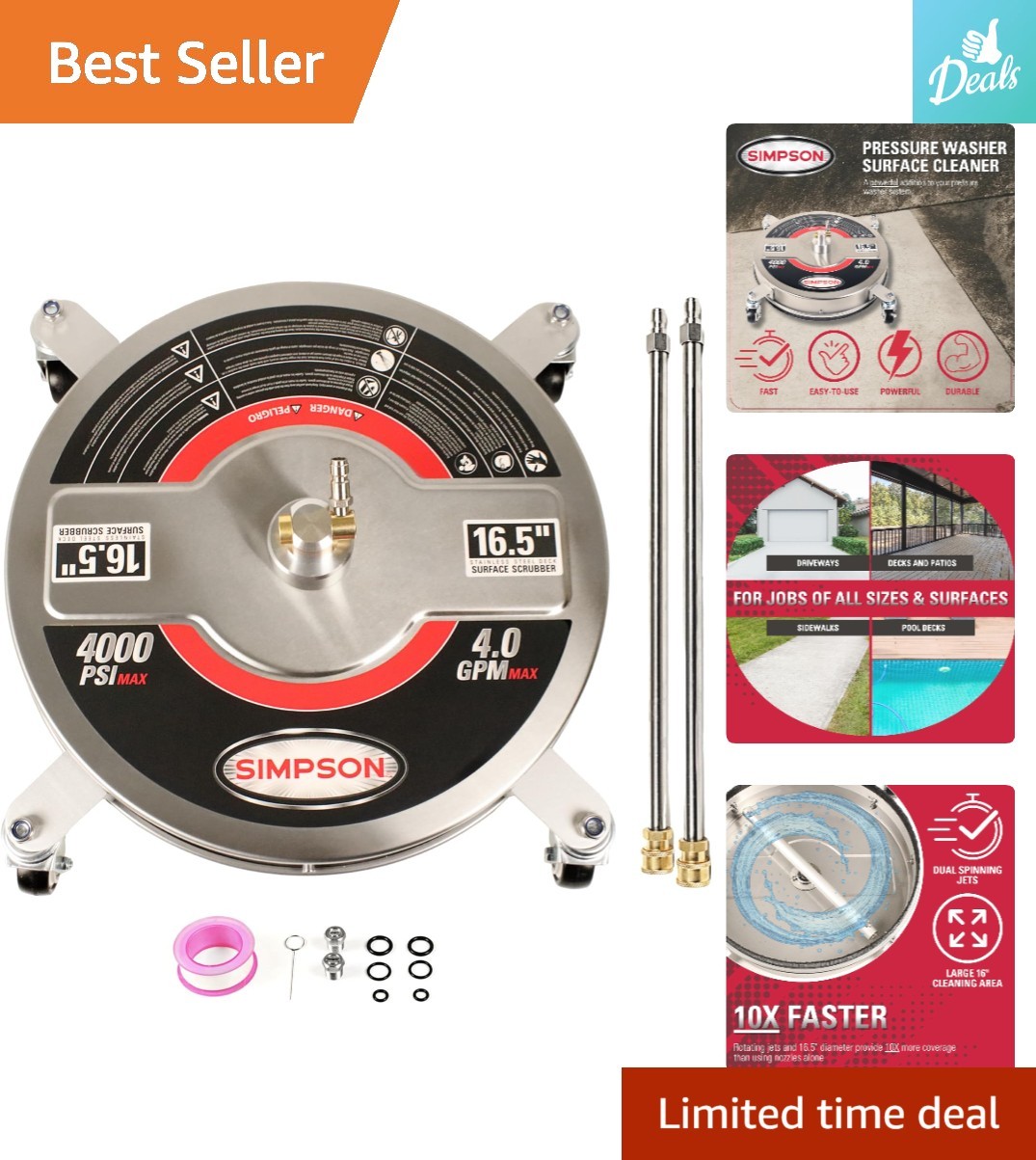 Ultimate 16.5 Inch Stainless Steel Surface Cleaner – 10X Coverage & Fast Results