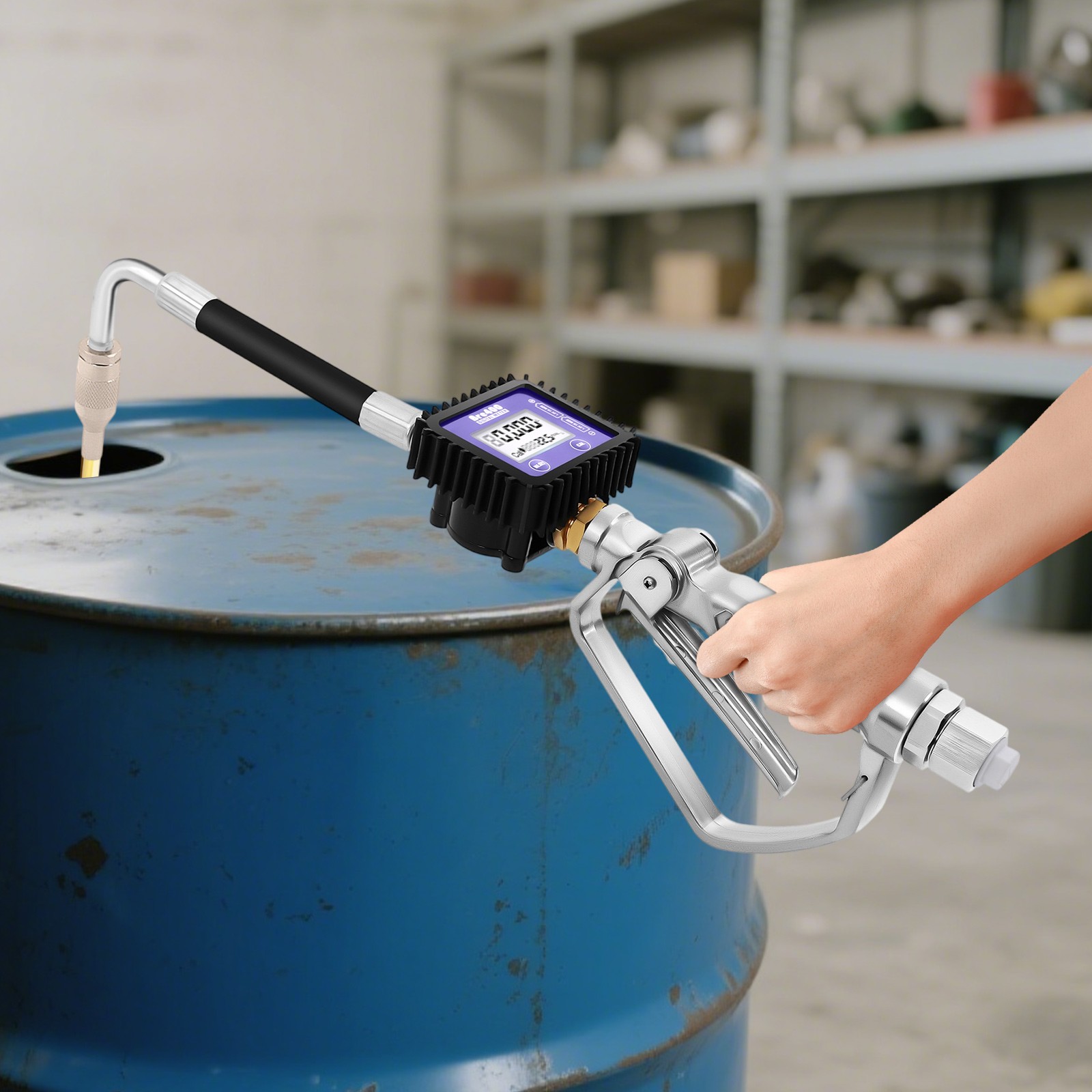 Digital Oil Control Valve Meter Nozzle Pneumatic Oil Gun with 1/2in NPT Inlet