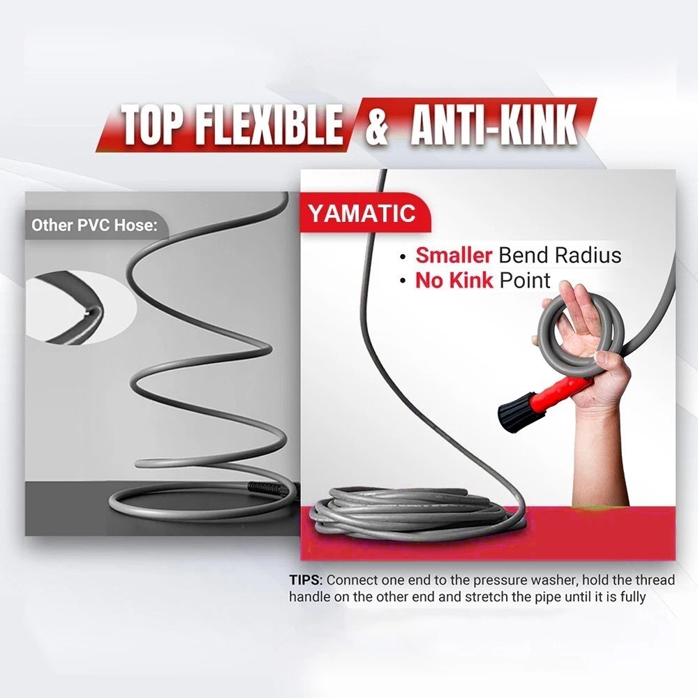 YAMATIC 3200 psi Power Washer Hose, 4000 psi Gun Extension Wand Spray Nozzle Tip