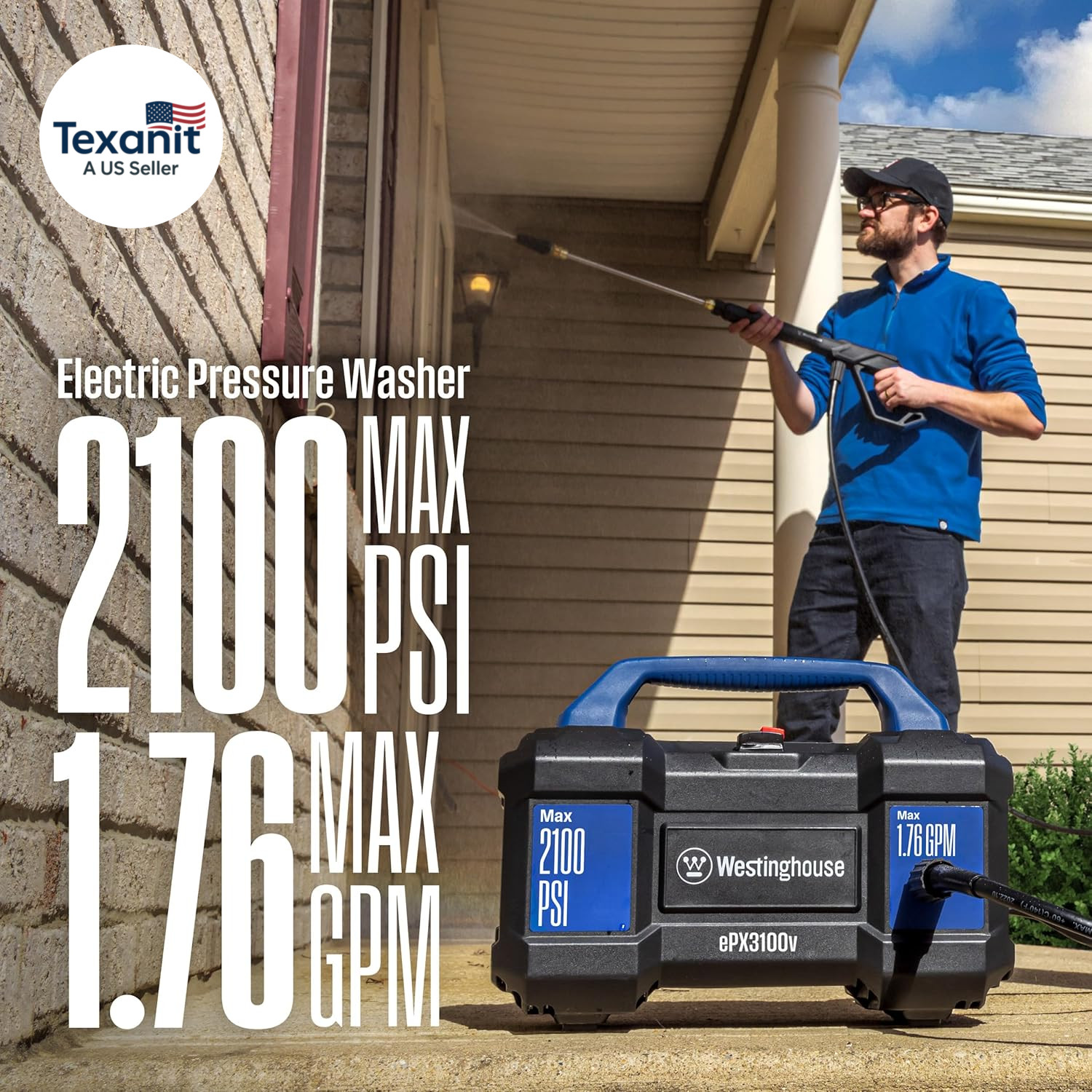 Epx3100V Electric Pressure Washer, 2100 Max PSI 1.76 Max GPM, Built-In Carry Han