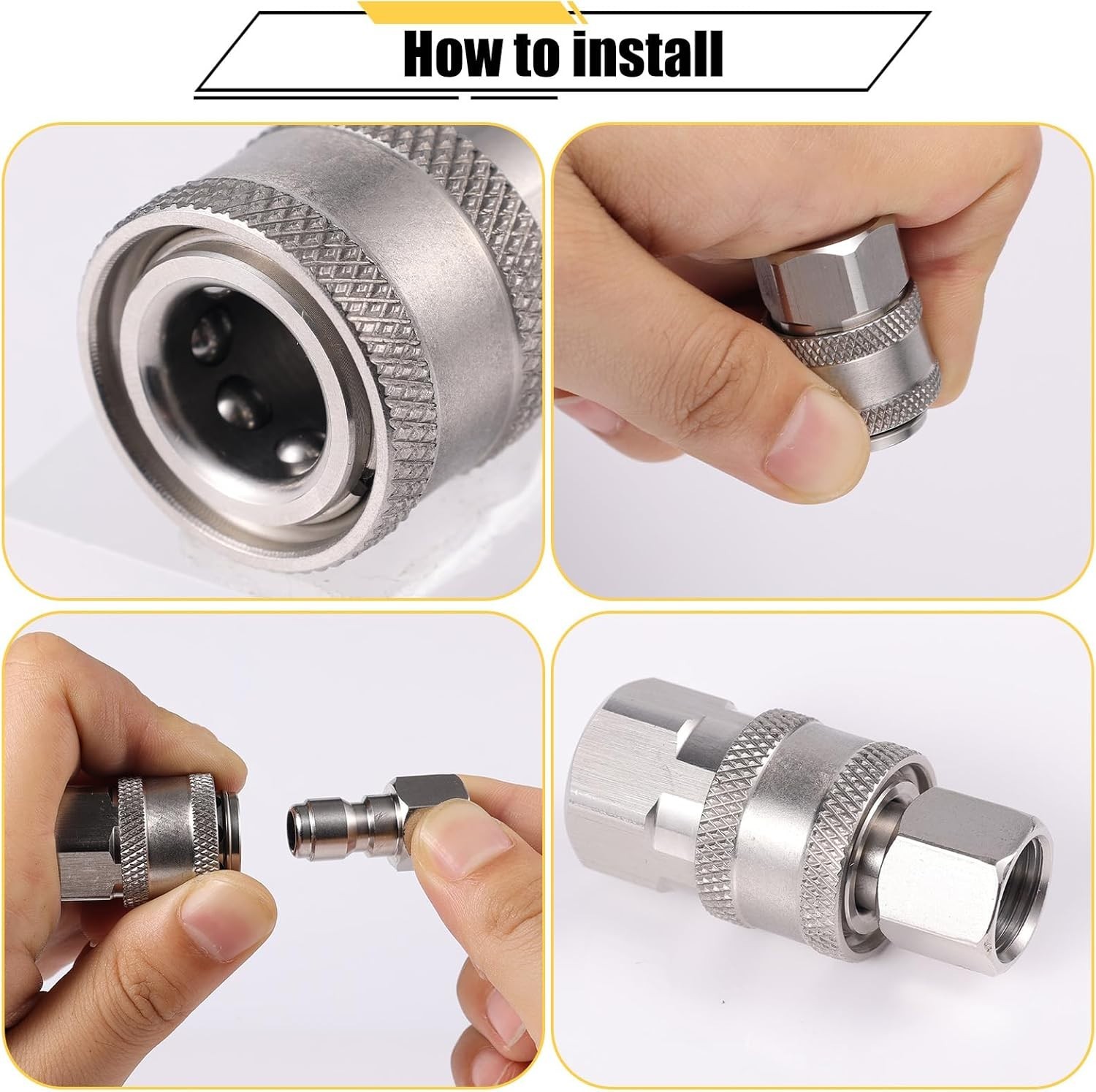 4Pcs Pressure Washer Coupler, NPT 1/4 Inch Stainless Steel Quick Connect Fitting