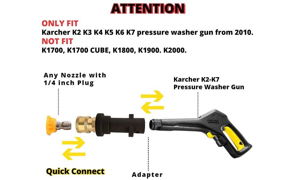 1/4 Inch Quick Connect Pressure Washer Gun Adapter Fits Karcher K2 K3 K4 K5 K7