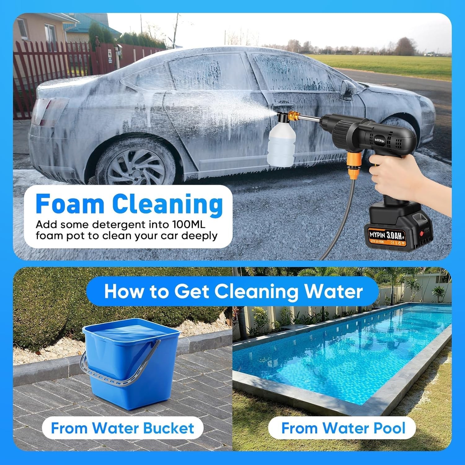 Handheld 600PSI Cordless Pressure Washer with 6 Modes & Battery Level Display