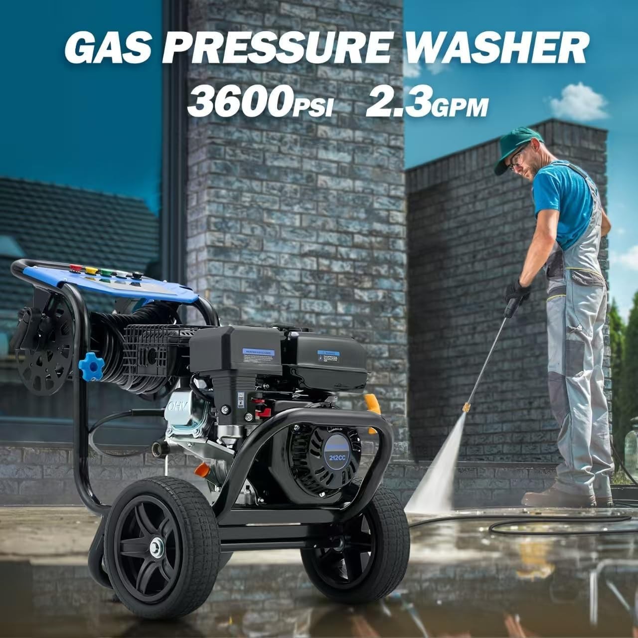 Cold Water Powered Gas Pressure Washer 3600 PSI 2.3 GPM with 30FT Hose&Hose Reel