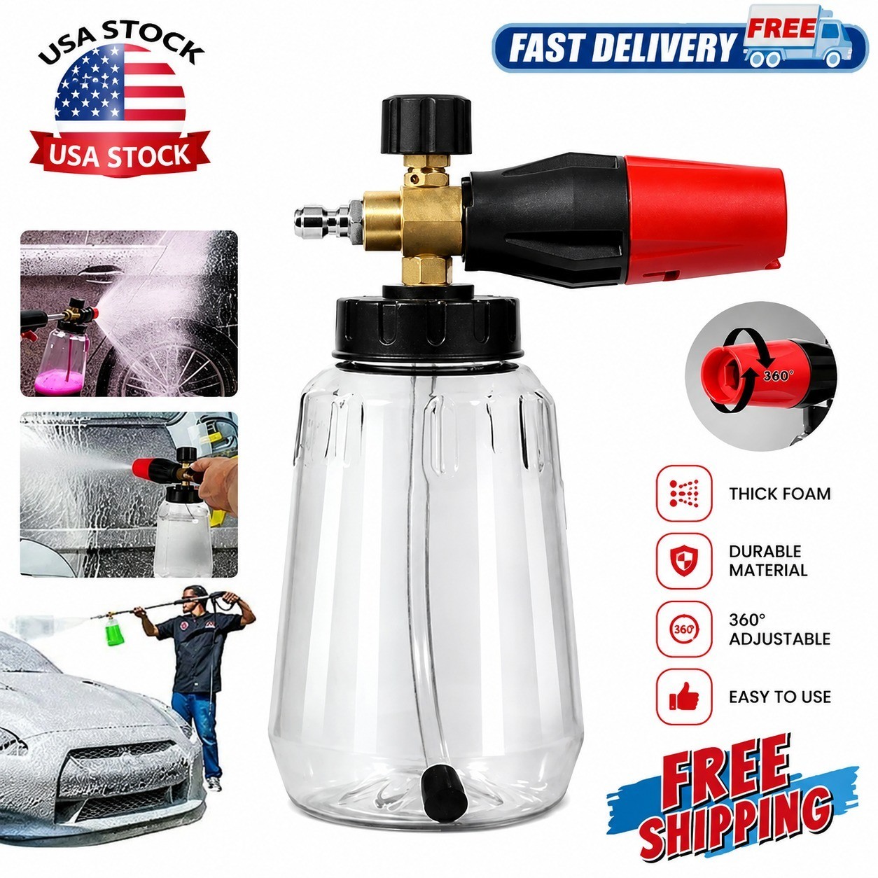 Snow Foam Lance Cannon Soap Bottle Sprayer For Pressure Washer Gun Jet Car Wash