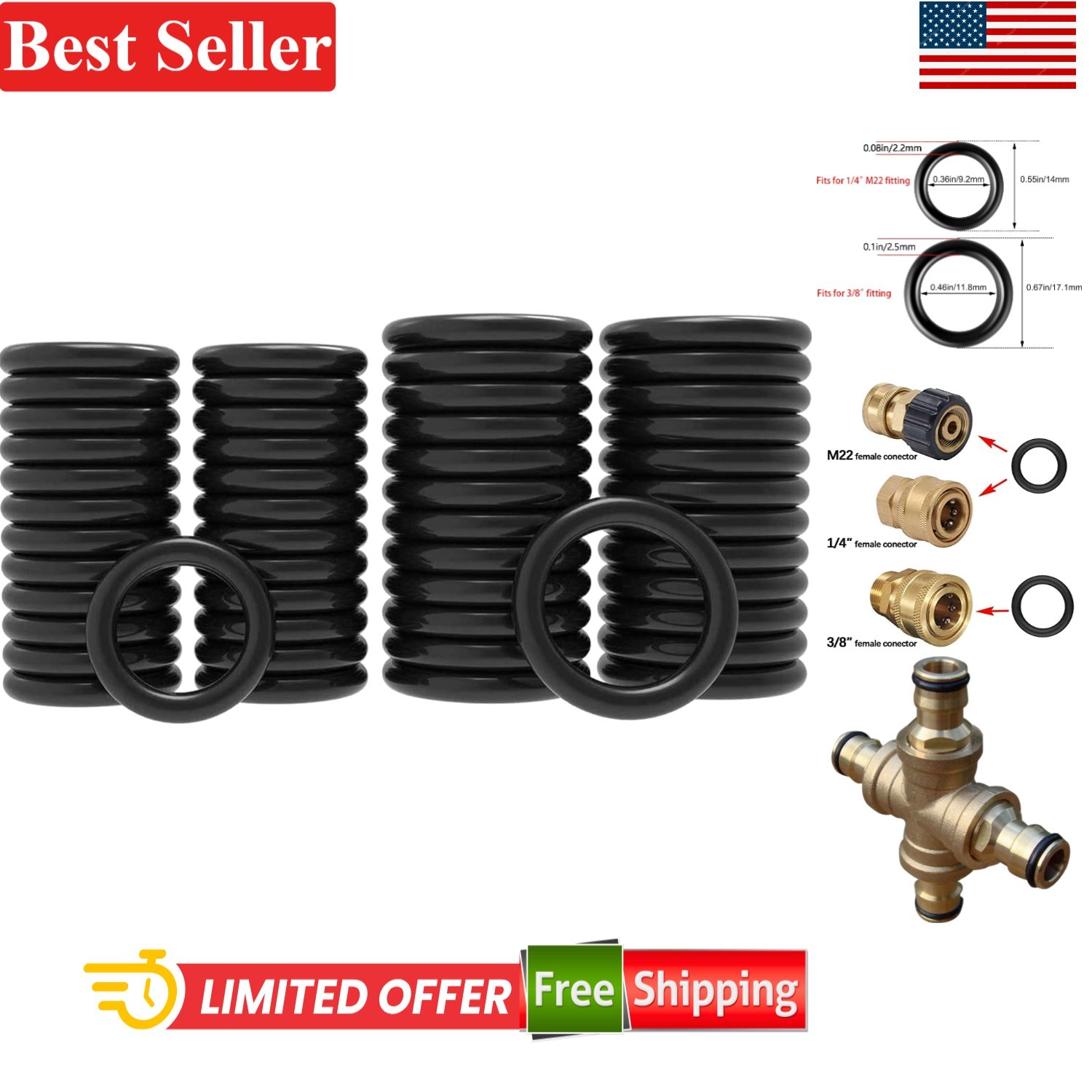 O-Rings 50 Pack for Pressure Washer Fittings Compatible with 1/4, 3/8 & M22
