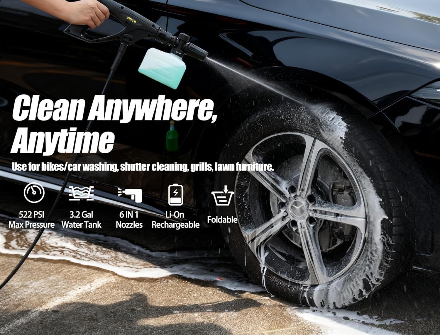 Portable Cordless Pressure Washer with Water Tank Battery Powered