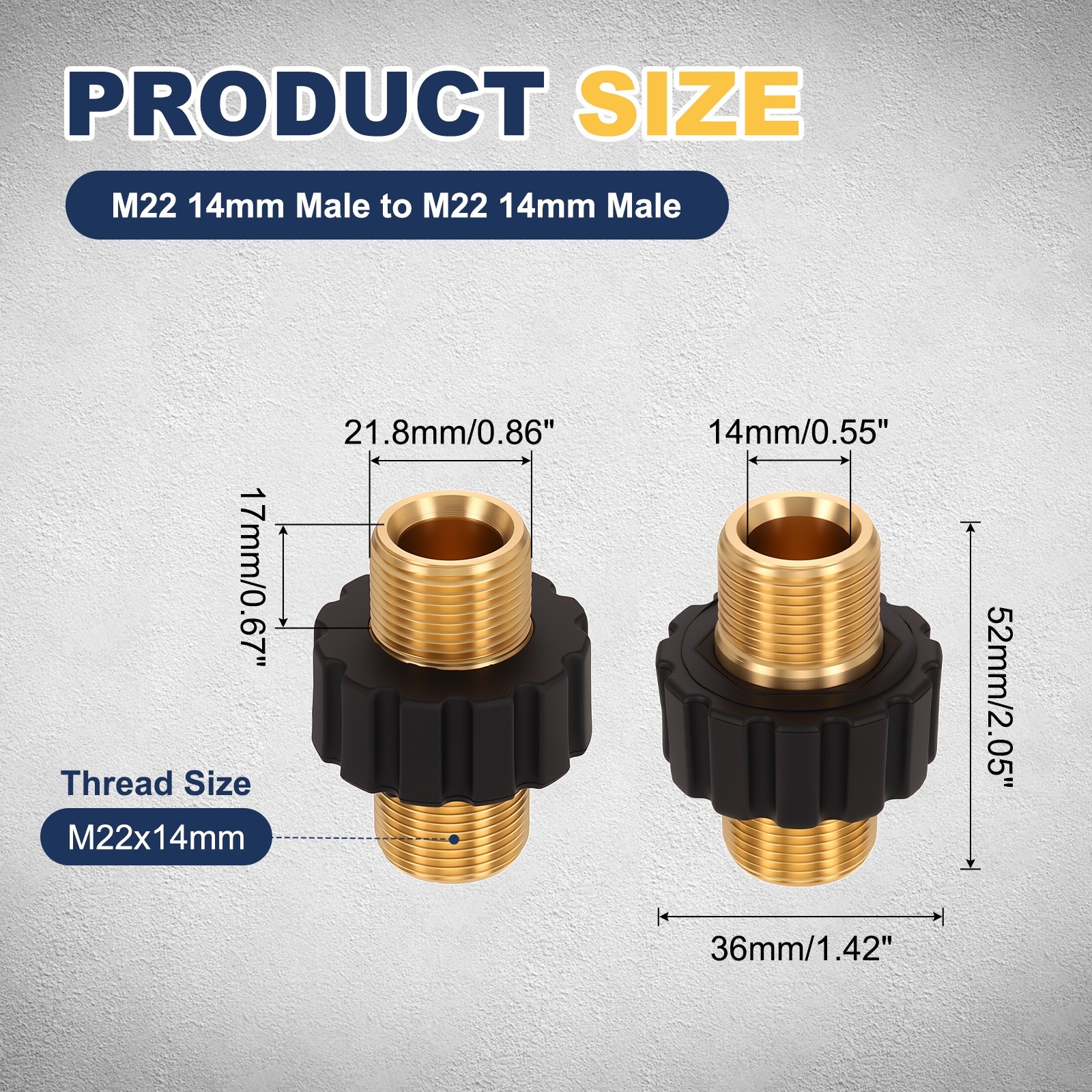 M22 14mm Male to M22 14mm Male Pressure Washer Adapter Brass Fittings