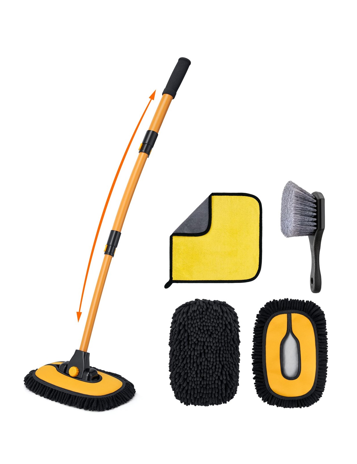 AstroAI 15°Curved Car Wash Brush with 43″ Long Handle and 43 inches, Yellow