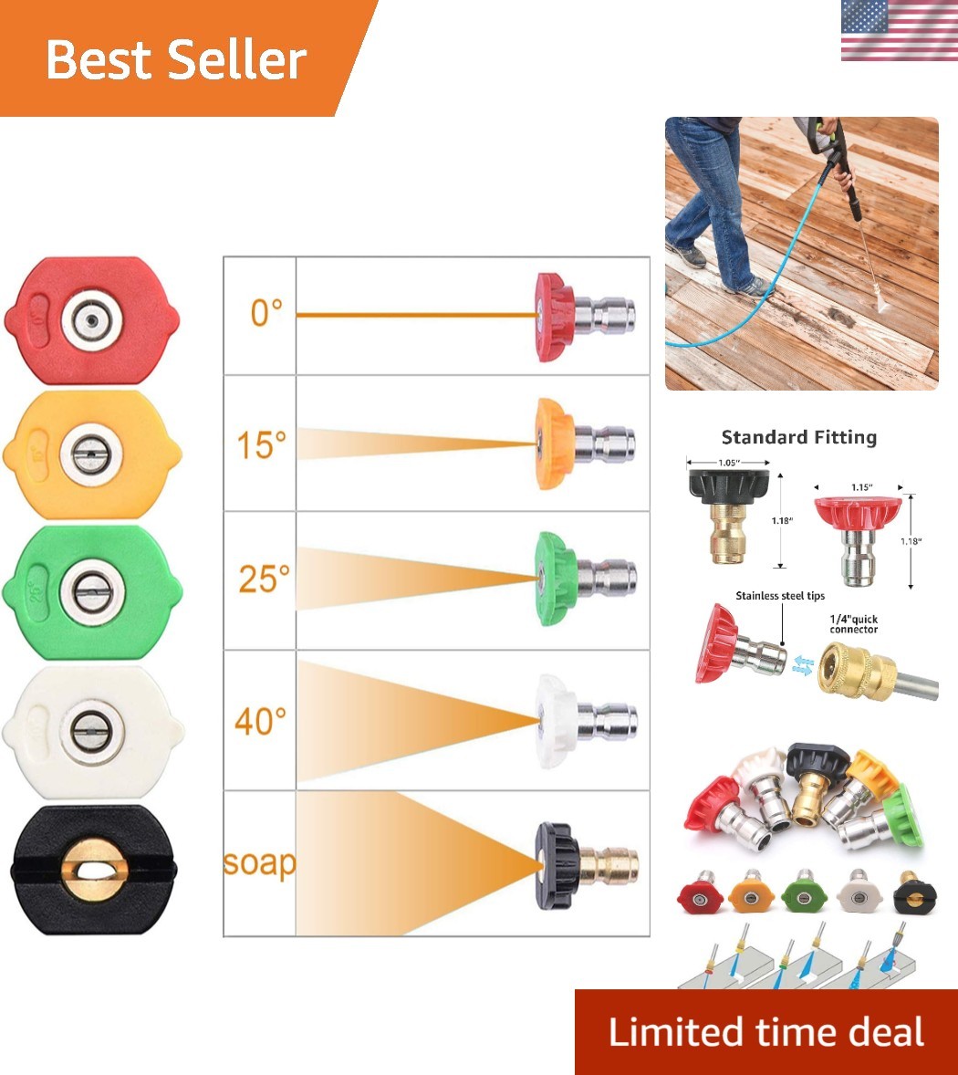 Adjustable Pressure Washer Tips Set: 5 Nozzles for Ultimate Cleaning Versatility