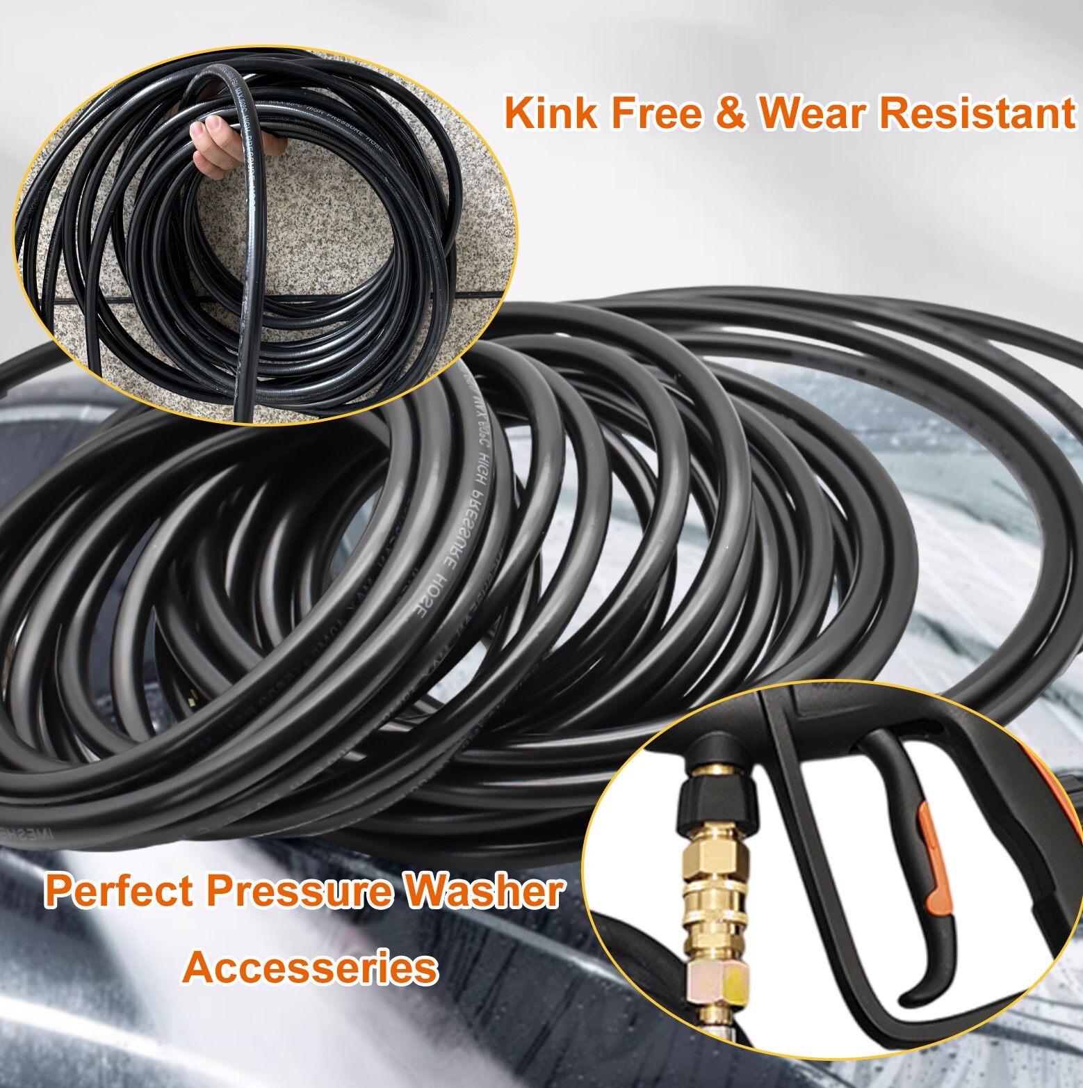 50FT 5800 PSI High Pressure Power Washer Hose 3/8″ Quick Connection Extension US
