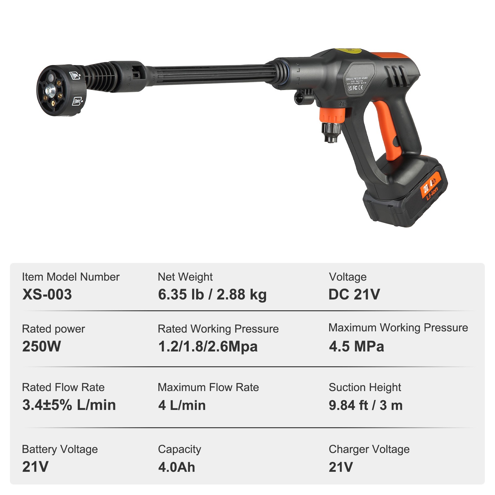 VEVOR 652PSI Cordless Electric High Pressure Washer Gun Portable w/ 6-1 Nozzles