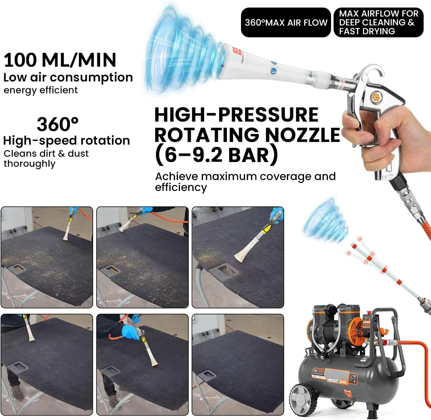 Proclean 360 Tornado Car Cleaning Gun – High Pressure Air Blow & Detailing Tool