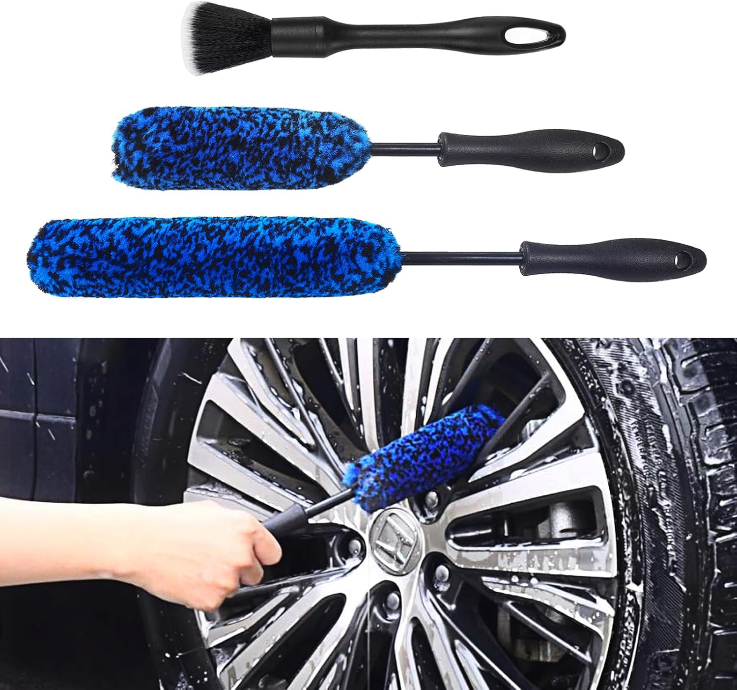 3PCS Wheel Brush Kit for Cleaning Wheel and Tire, Wheel and Rim Brush, Car Detai