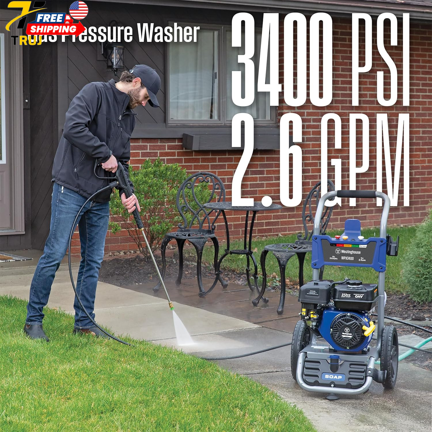 WPX3400 Gas Pressure Washer 3400 PSI and 2.6 Max GPM Onboard Soap Tank FREE SHIP