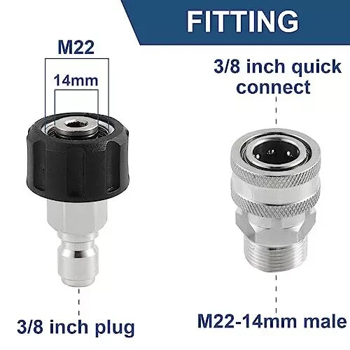 Pressure Washer Quick Connect Kit Stainless Steel M22 14mm To 3/8 Inch Quick Con