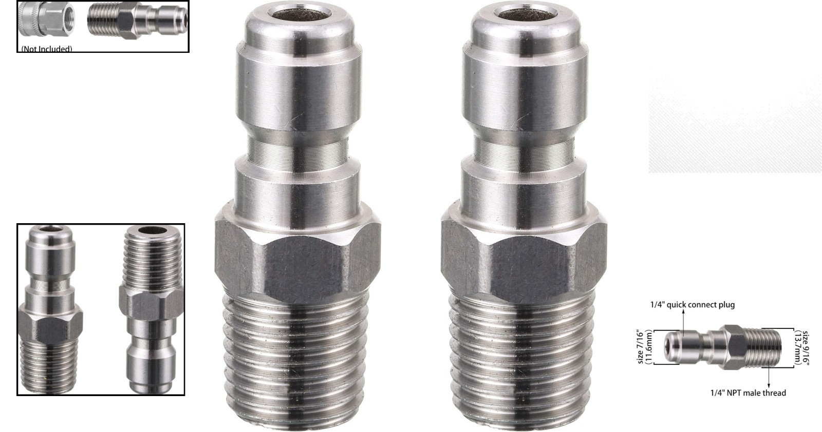 Heavy-Duty 5000 PSI Pressure Washer Coupler Set – 1/4″ Male NPT Fitting, 2 Count