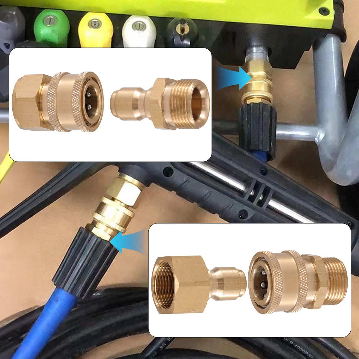 4pcs Pressure Washer Adapter Set M22 3/8″ Quick Connect For Power Washer Hose