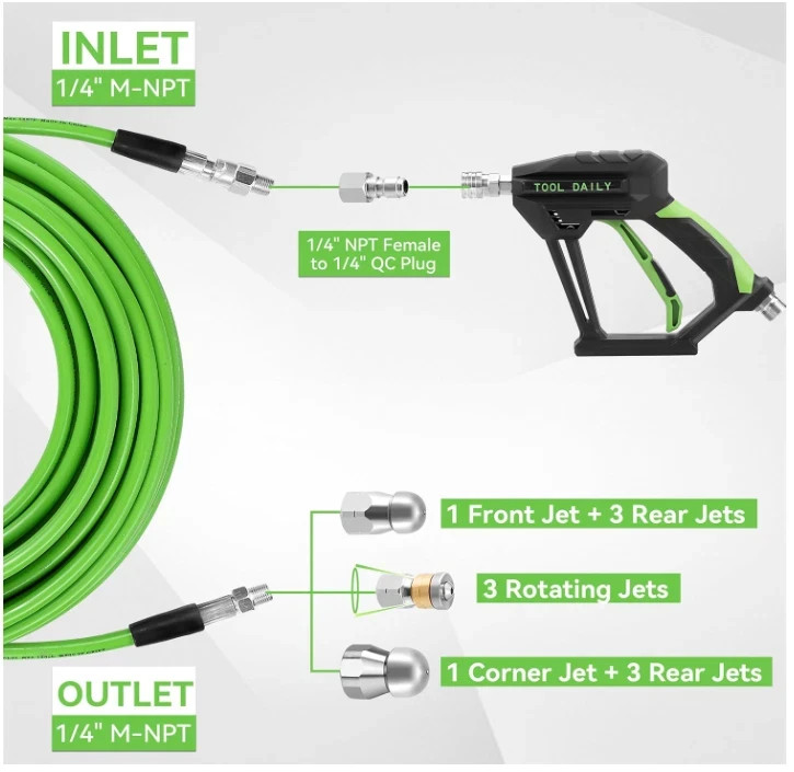 Tool Daily Sewer Jetter Kit for Pressure Washer 50 FT, Short Power Washer Gun