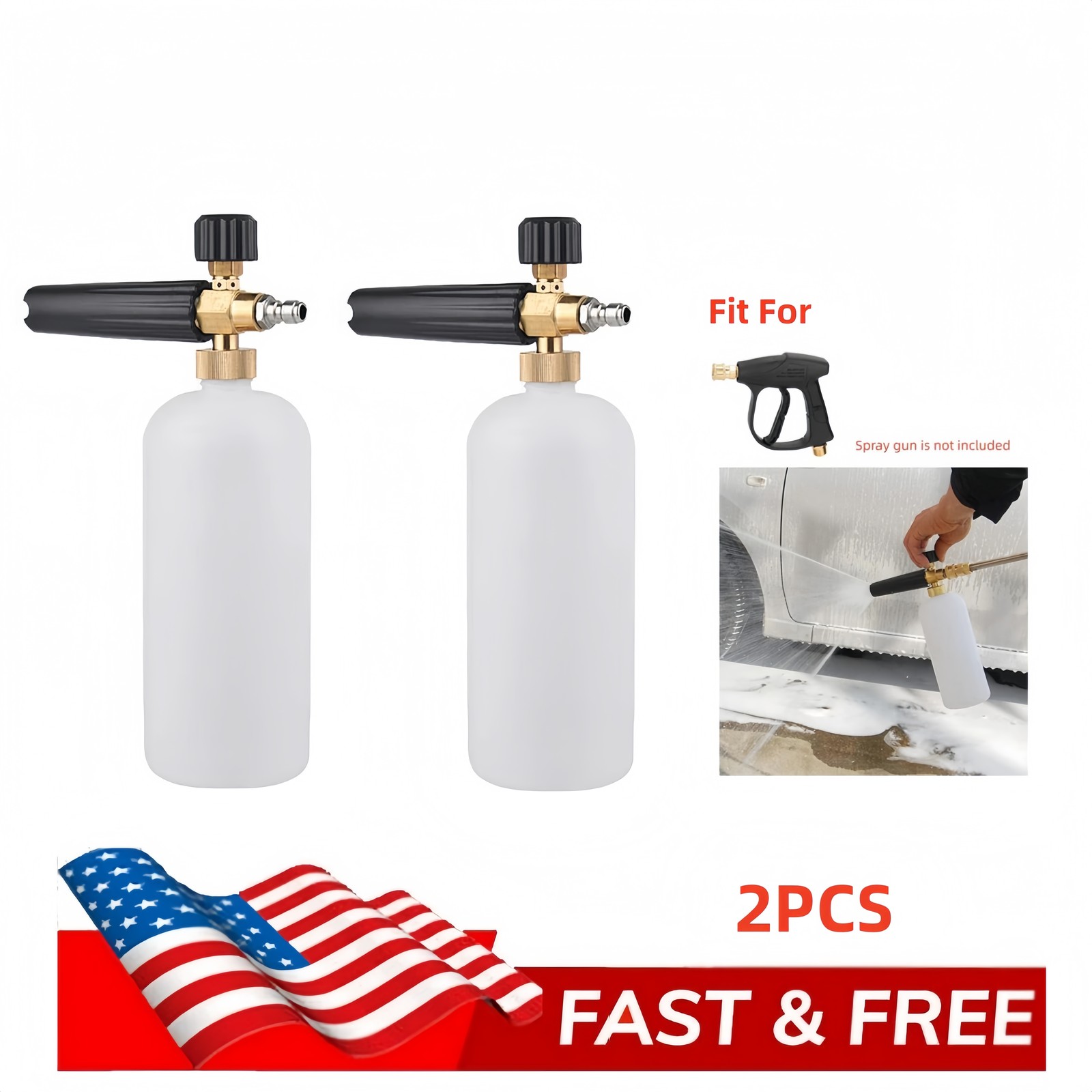 2Pack 1/4″ Snow Foam Pressure Washer Gun Car Wash Soap Lance Cannon Spray Bottle