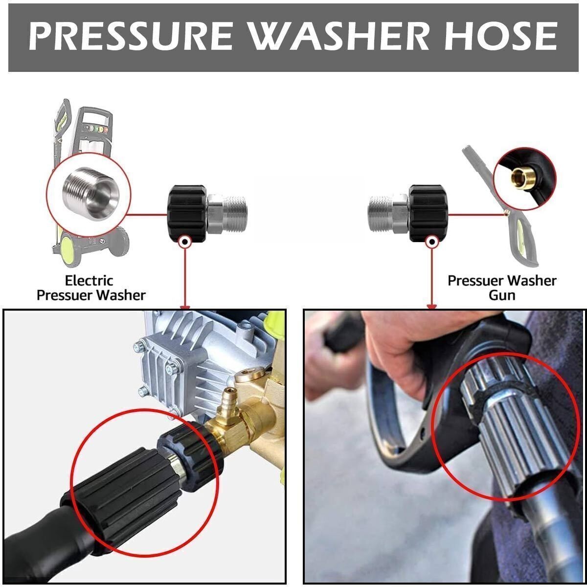 1/4″ M22 14mm Power Washer Hose for Ryobi, for Troy Bilt High Pressure Washer